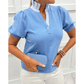 Brinnon Sky Blue Striped Frilled Collar Short Sleeve Blouse