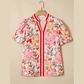 Nicole Pink Contrast Collared V Neck Short Sleeve Floral Blouse