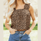 Reese Brown Leopard Print Frilled Square Neck Tank Top