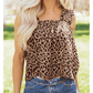Reese Brown Leopard Print Frilled Square Neck Tank Top