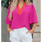 Sala Contrast V Neck Colorblock Wide Short Sleeve Top