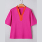 Sala Contrast V Neck Colorblock Wide Short Sleeve Top