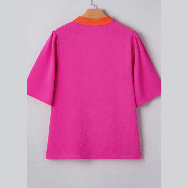Sala Contrast V Neck Colorblock Wide Short Sleeve Top