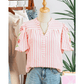 Cleobella Pink Stripe Print Floral Embroidered Puff Sleeve V Neck Blouse