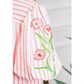Cleobella Pink Stripe Print Floral Embroidered Puff Sleeve V Neck Blouse
