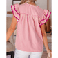 Terri Stripe Shirred Yoke Ruffled Short Sleeve Blouse