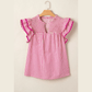 Terri Stripe Shirred Yoke Ruffled Short Sleeve Blouse