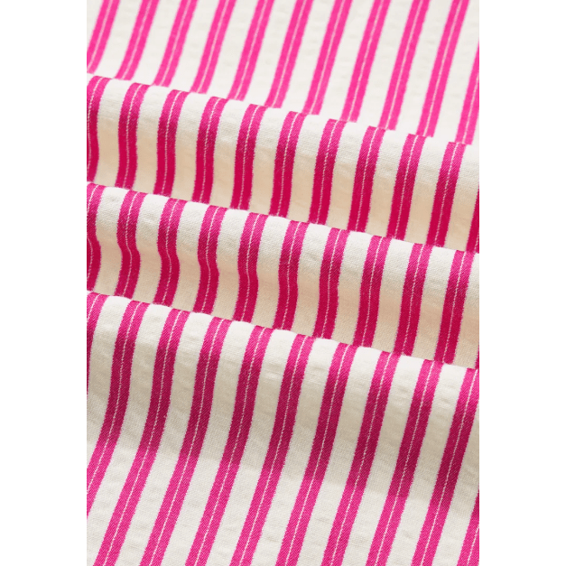 Terri Stripe Shirred Yoke Ruffled Short Sleeve Blouse