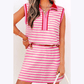 Zella Sachet Pink Textured Stripe Print Contrast Trim Zip Collar Sleeveless 2pcs Skort Set
