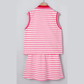 Zella Sachet Pink Textured Stripe Print Contrast Trim Zip Collar Sleeveless 2pcs Skort Set