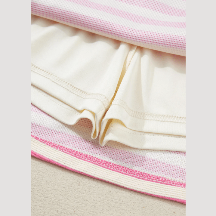 Zella Sachet Pink Textured Stripe Print Contrast Trim Zip Collar Sleeveless 2pcs Skort Set