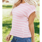 Udelle Pink Striped Print Waffle Knit T Shirt