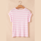 Udelle Pink Striped Print Waffle Knit T Shirt