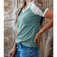 Crystal Green Bay Color Block Lace Leopard Patchwork Twisted Ribbed Tee
