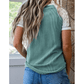 Crystal Green Bay Color Block Lace Leopard Patchwork Twisted Ribbed Tee