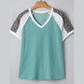 Crystal Green Bay Color Block Lace Leopard Patchwork Twisted Ribbed Tee