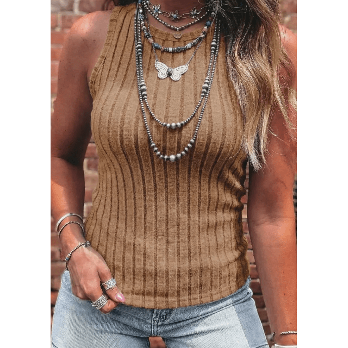 Jora Brown Slim Ribbed Mineral Wash Tank Top