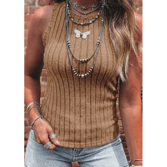 Jora Brown Slim Ribbed Mineral Wash Tank Top