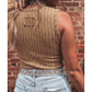 Jora Brown Slim Ribbed Mineral Wash Tank Top