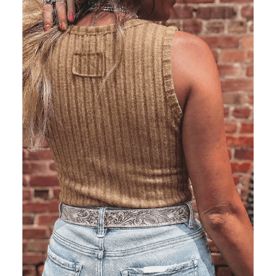 Jora Brown Slim Ribbed Mineral Wash Tank Top