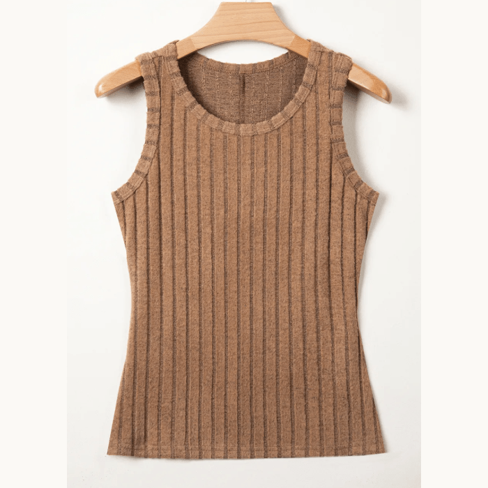 Jora Brown Slim Ribbed Mineral Wash Tank Top