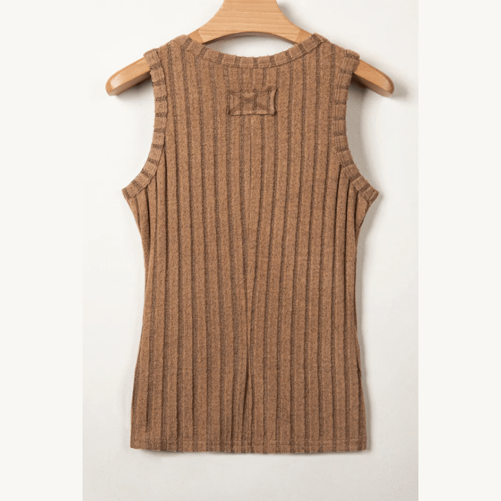 Jora Brown Slim Ribbed Mineral Wash Tank Top