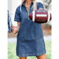 Linley Blue Zip Up Collared Short Sleeve Shift Mini Denim Dress