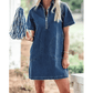 Linley Blue Zip Up Collared Short Sleeve Shift Mini Denim Dress