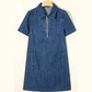 Linley Blue Zip Up Collared Short Sleeve Shift Mini Denim Dress