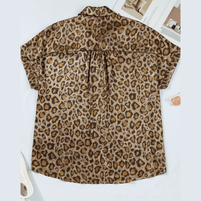 Khari Gold Plus Size Leopard Print Short Sleeve Dolman Shirt
