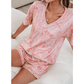 SALE!!!  Jemma Pink Abstract Print V Neck Loose Tee Drawstring Shorts 2pcs Outfit