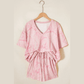 SALE!!!  Jemma Pink Abstract Print V Neck Loose Tee Drawstring Shorts 2pcs Outfit