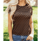 Anslee Black Checkerboard Round Neck Summer T Shirt