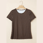 Anslee Black Checkerboard Round Neck Summer T Shirt