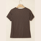 Anslee Black Checkerboard Round Neck Summer T Shirt
