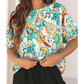 Chesley Green Boho Paisley Floral Printed Puff Sleeve Blouse