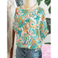 Chesley Green Boho Paisley Floral Printed Puff Sleeve Blouse