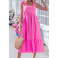 Maisyn Hot Pink Ruffle Trim High Waist Sleeveless Maxi Dress