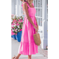 Maisyn Hot Pink Ruffle Trim High Waist Sleeveless Maxi Dress