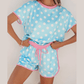 Brooke Blue Polka Dot Contrast Edge Casual Short Set