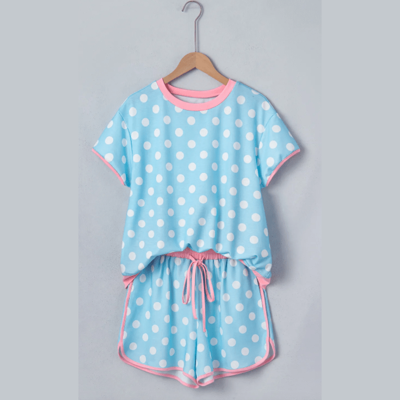 Brooke Blue Polka Dot Contrast Edge Casual Short Set