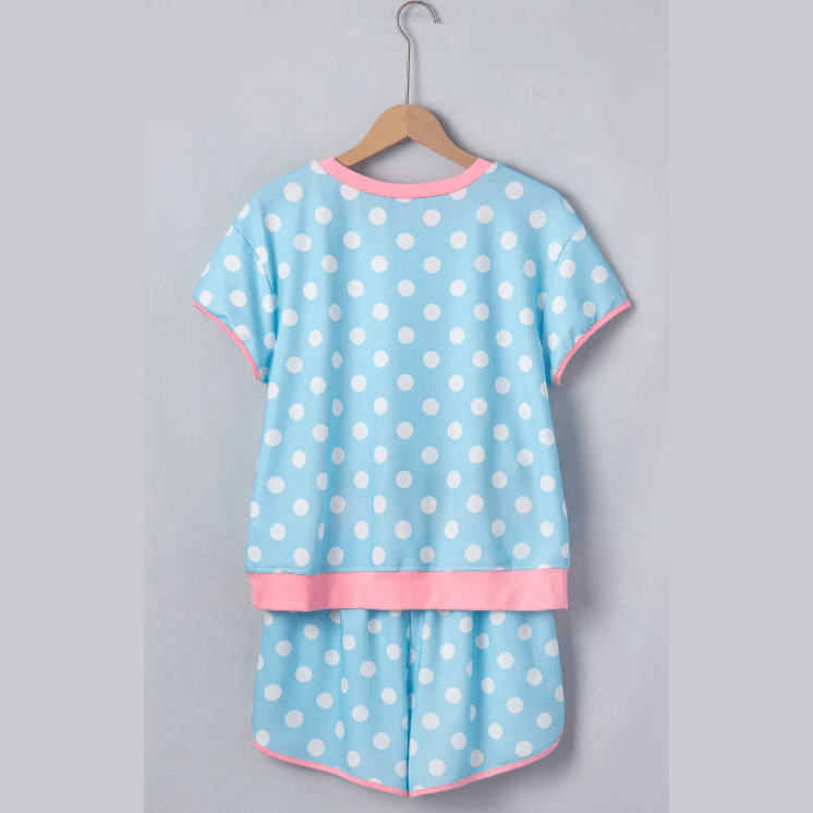 Brooke Blue Polka Dot Contrast Edge Casual Short Set