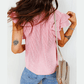 Palisa Red Stripe Frilly Split Neck Double Ruffled Short Sleeve Blouse