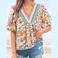 Jasey Multicolour Crochet V Neckline Puff Sleeve Boho Flower Blouse