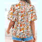 Jasey Multicolour Crochet V Neckline Puff Sleeve Boho Flower Blouse