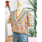 Jasey Multicolour Crochet V Neckline Puff Sleeve Boho Flower Blouse