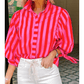 Asher Red Stripe Tie Puff Sleeve Womens Button Down Shirt