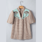 Kaytee Brown Western Pony Embroidered Yoke Puff Sleeve Gingham Blouse