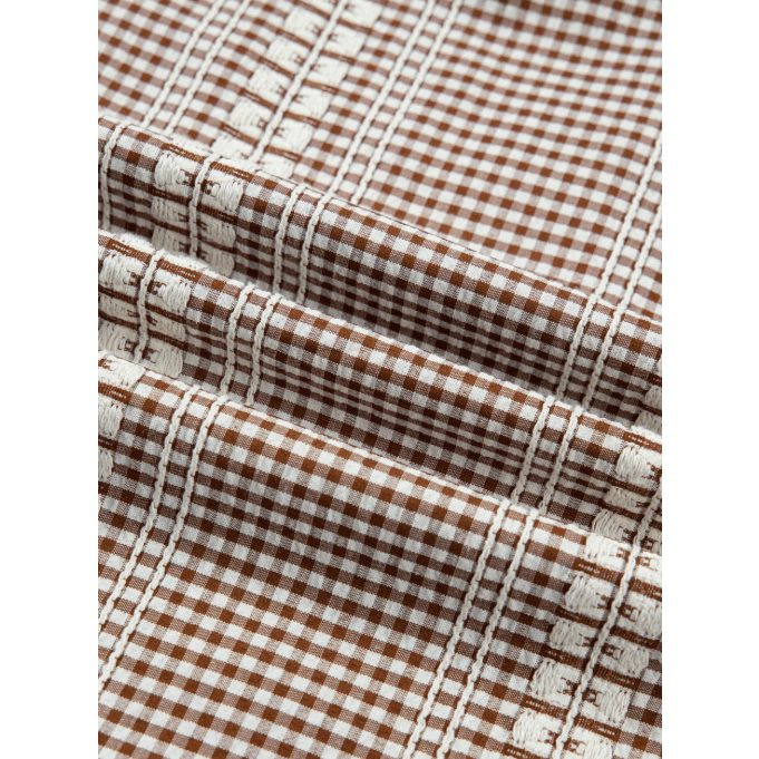 Kaytee Brown Western Pony Embroidered Yoke Puff Sleeve Gingham Blouse