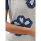 Shante Dark Blue Floral Patchwork Colorblock Raglan Sleeve T Shirt